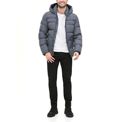 Tommy Hilfiger Herren Klassische Kapuzenjacke Daunenalternative Mantel, anthrazit, Large