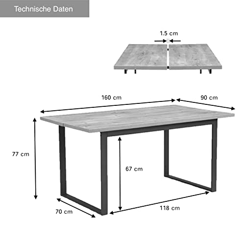 B&D home Esstisch Holz Industrial, Tischplatte 160x90 cm Akazie Optik, Kufengestell schwarz, Tisch Esszimmermöbel, Küchentisch, Holztisch, Esszimmertisch, für Esszimmer, Küche