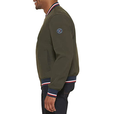 Tommy Hilfiger Herren Leichte Varsity Rippstrick-Bomberjacke Shell-Jacke, Oliv Softshell, Large