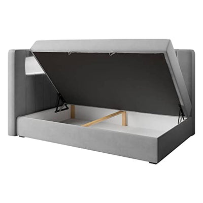 MKS MEBLE Kinderbett mit Led - Polsterbett Gold JUNIOR3 - Jugendbett Funktionsbett Led Bett Boxspringbetten für Kinderzimmer, Jugendzimmer - 90x200 Grau