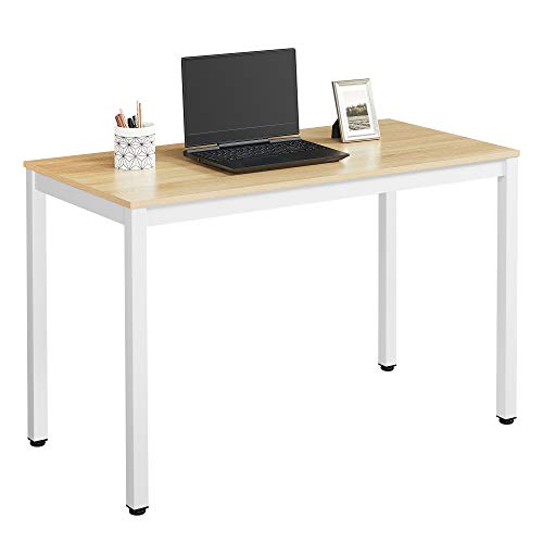 VASAGLE Schreibtisch, großer Computertisch, stabiles Metallgestell, multifunktional, fürs Home Office, Wohnzimmer, Arbeitszimmer, robust, modern, Holzfarben + Weiß LWD64N