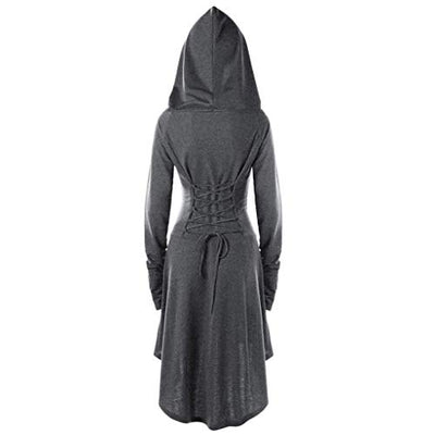 chuangminghangqi Renaissance Kostüm Damen Robe zum Schnüren Mittelalter Kleid mit Kapuze Langarm Retro Gothic Cosplay Halloween Karneval (S, Grau)