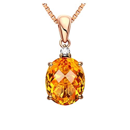 AMDXD Echtgold Schmuck, Halskette für Damen Rosegold 18 Karat Au750, 6.5ct Citrin Kette mit Anhänger Oval Diamant Kette Rose Gold, Kettenlänge 45+5cm Goldkette, Hauptstein VVS Clarity