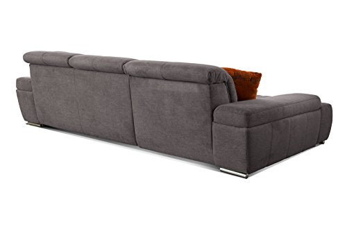 CAVADORE Ecksofa Mistrel mit Longchair XL links / Große Eck-Couch im modernen Design / Inkl. verstellbaren Kopfteilen / Wellenunterfederung / 273 x 77 x 173 / Kati Fango