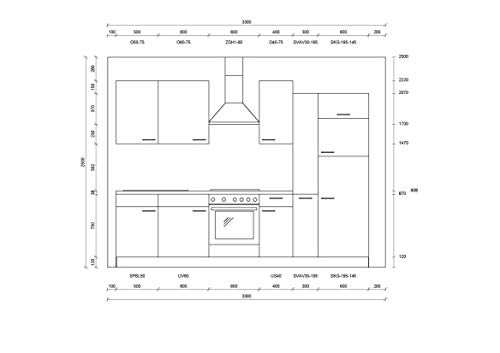 Express Küchen Plan 300 cm, weiß, Arbeitsplatte Eichefarben grau, inkl. E-Geräte Küchenzeilen, Holz, EXZ300I020GT0R_1035151