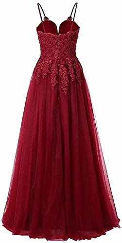 Vantexi Damen Spaghetti-Trägern Tüll Formelles Abendkleid Spitze Applique Sweet 16 Party Ballkleider Blau Größe 44