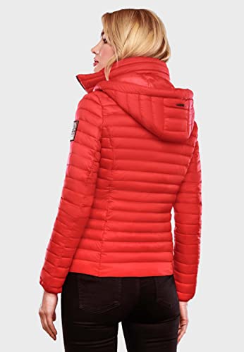 MARIKOO Damen Übergangsjacke Steppjacke mit abnembarer Kapuze Löwenbaby Rot Gr. S