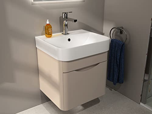 Aqua Bagno | Badmöbel Set Piccolo 2.0, Waschtisch mit Unterschrank, Badezimmerschrank, aus Keramik | Cappucino | 48cm