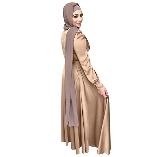 Briskorry Mode Frauen Moslemische Robe Langarm Indische Maxi Abaya Muslim Roben Satin Damen Muslime Kleider Islamische Maxikleid Elegant Lose Einteilige Gebetskleid