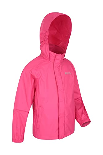 Mountain Warehouse Pakka wasserdichte Kinderjacke - 2 Taschen Kinderjacke, atmungsaktiv, packbare Regenjacke - Ideal zum Wandern leuchtendes Pink 11-12 Jahre