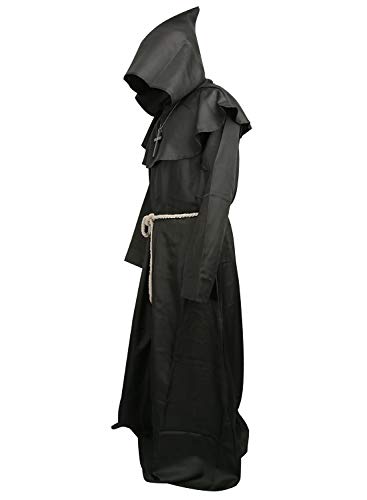 chuangminghangqi Mönch Robe Prister Gewand Mittelalter - Kostüm Renaissance Priester Robe Halloween Cosplay (XL, Schwarz)