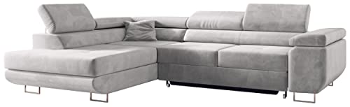 MKS MEBLE Ecksofa Wohnzimmer - Wohnlandschaft - L-Form Couch mit Schlaffunktion - Bettsofa - Wohnzimmer L Couch - Polstersofa mit Bettkasten - Gustaw Hellgrau