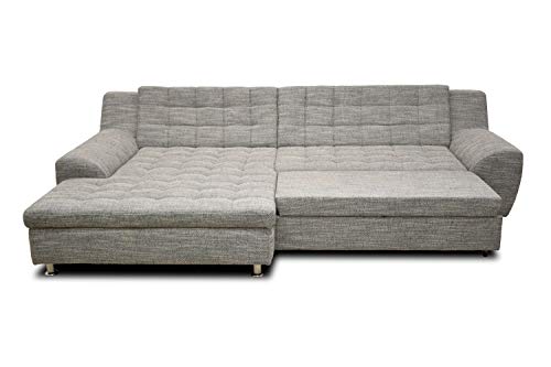 DOMO Collection Morton Ecksofa | Sofa mit Schlaffunktion in L-Form, Eckcouch mit Bett, weiß-grau, 304x200x84 cm