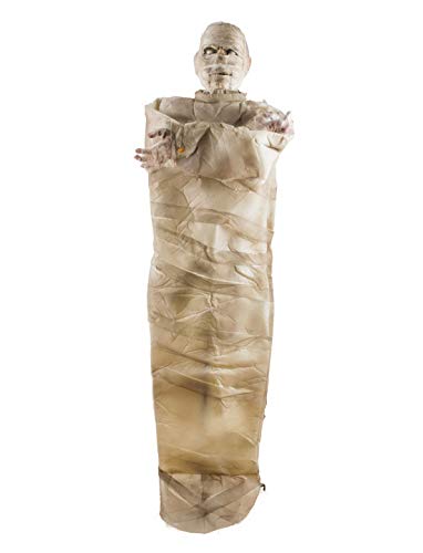 Luxuspiraten - Halloween Dekoration Deko stehende lebensgroße Mumie mit Licht Geräusch und Bewegung, 180cm, Standing Mummy with Light Sound and Movement, ideal für Jede Halloween Party / Feier, Creme