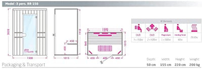 well2wellness Infrarotkabine Infrarot Sauna Infrawave RR-150 für 3 Personen / 150 x 101 x 202cm