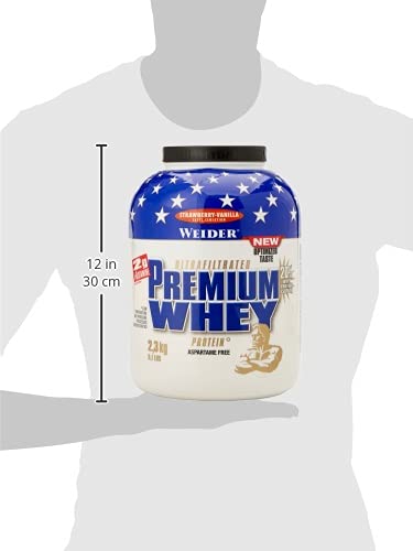 Weider Premium Whey Protein Pulver, hochwertiges Eiweißpulver mit Whey Isolat zum Muskelaufbau mit hohem Anteil an EAA, BCAA und freiem L-Glutamin, perfekte Löslichkeit – Erdbeer-Vanille, 2,3kg