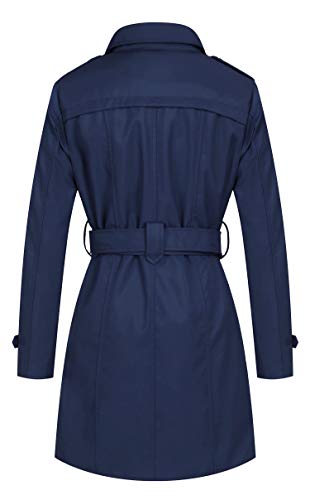 Wantdo Damen Schulterklappen Jacke mit Verstellbare Gürtel Winddicht Herbst Jacke Zweireiher Trenchcoat Mantel Navy S