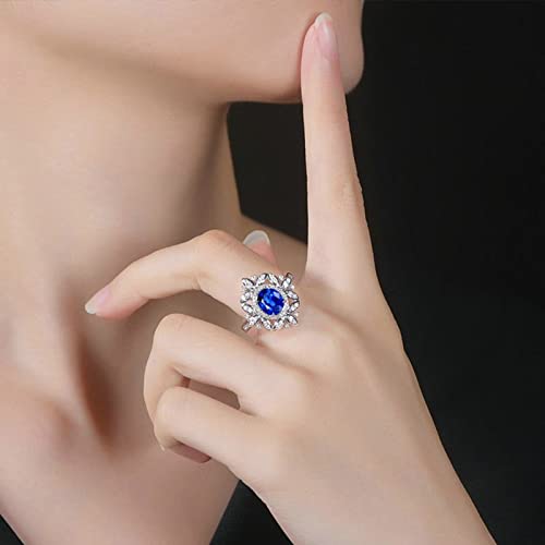 Schmuck Ringe Damen, Ring Jewelry 18 Karat (750) Weißgold mit 1,3ct Blau Ovalschliff Saphir Größe 67 (21,3)