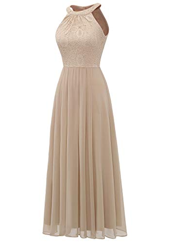 Dressystar 0040 Abendkleider Ballkleider Maxi Spitzen Schulterfrei Ohne Arm Abiballkleider Einfarbig Champagner L