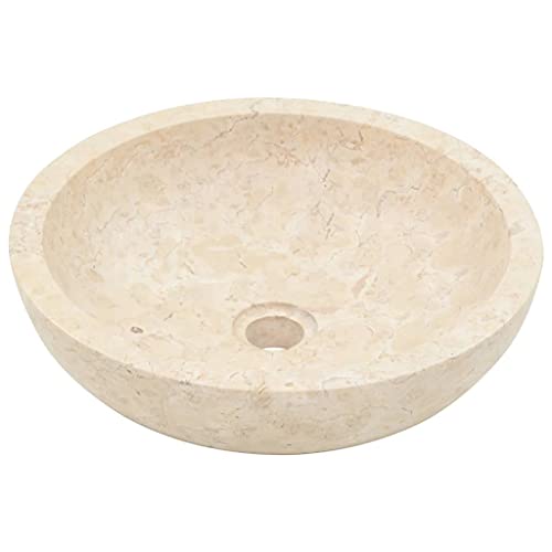 vidaXL Waschbecken Aufsatzwaschbecken Waschtisch Waschplatz Handwaschbecken Waschschale Aufsatzbecken Becken Badezimmer 40x12cm Marmor Creme Naturstein