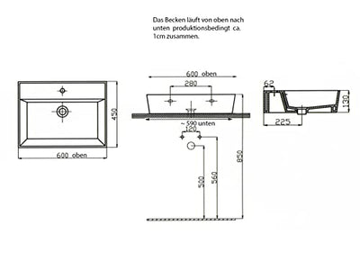 Aqua Bagno Basic | Design Waschbecken im modernen Stil, Waschtisch aus Keramik, Aufsatzwaschbecken weiß | 60x45x13 cm