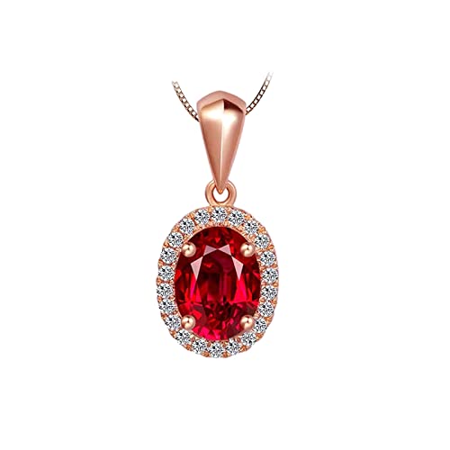 Halskette Diamanten, Damen Schmuck 18 Karat Roségold Kettenanhänger Elegantes Oval mit Rubin 0,45 Ct 0.4X0.6Cm Verlobungsgeschenk