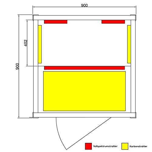 Dewello Infrarotkabine Pierson 90x90 DUAL-Therm für 1 Person aus Hemlock Holz mit Vollspektrumstrahler