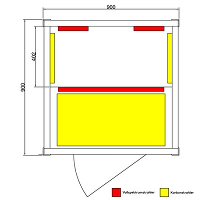 Dewello Infrarotkabine Pierson 90x90 DUAL-Therm für 1 Person aus Hemlock Holz mit Vollspektrumstrahler