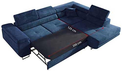 MKS MEBLE Ecksofa Wohnzimmer - Wohnlandschaft - L-Form Couch mit Schlaffunktion - Bettsofa - Wohnzimmer L Couch - Polstersofa mit Bettkasten - Gustaw Dunkelblau