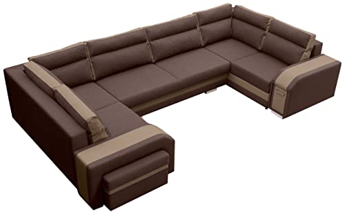 MKS MEBLE Ecksofa mit Hocker und Schuublade - U-Form Sofa Mit Schlaffunktion - Wohnlandschaft - Ausklappbar Bettsofa - Wohnzimmer U Couch - Polstersofa mit Bettkasten ASSAN U