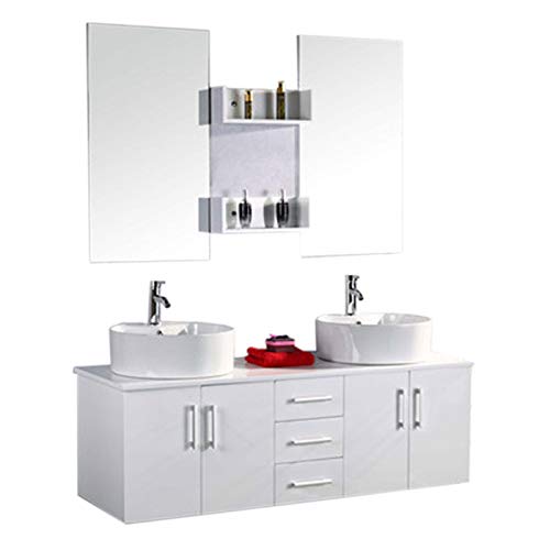 Badmöbel Badezimmermöbel Badezimmer Waschbecken Waschtisch Schrank Spiegel Set Wasserhähne enthalten 150 cm mod. White Lion