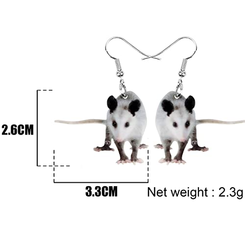 NEWEI Acryl niedlich Opossum Didelphid Ohrringe baumeln Opossum Schmuck für Damen Mädchen Charms Geschenk (Weiß)