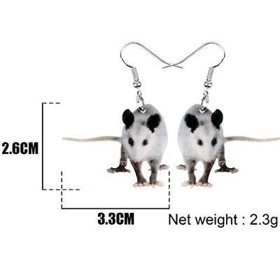 NEWEI Acryl niedlich Opossum Didelphid Ohrringe baumeln Opossum Schmuck für Damen Mädchen Charms Geschenk (Weiß)