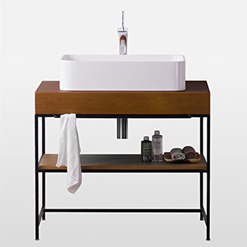 YRRA Badezimmerschränke landhausstil, Waschtisch Stehend mit Unterschrank, Industriestil Schmiedeeisen Badunterschrank 31,4 x 19,6 x 27,9 Zoll,Schwarz,Bathroom Home Set