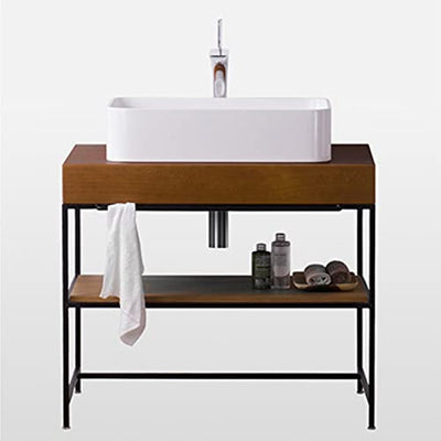 YRRA Badezimmerschränke landhausstil, Waschtisch Stehend mit Unterschrank, Industriestil Schmiedeeisen Badunterschrank 31,4 x 19,6 x 27,9 Zoll,Schwarz,Bathroom Home Set