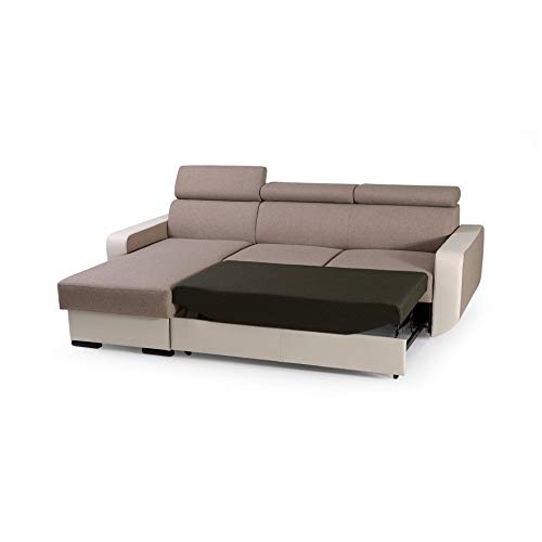 mb-moebel Ecksofa mit Schlaffunktion Eckcouch mit Bettkasten Sofa Couch Wohnlandschaft L-Form Polsterecke Pedro (Cappuccino, Ecksofa Links)