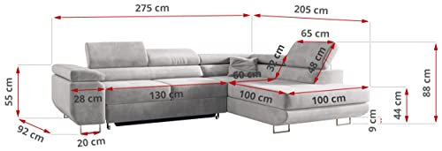 MKS MEBLE Ecksofa Wohnzimmer - Wohnlandschaft - L-Form Couch mit Schlaffunktion - Bettsofa - Wohnzimmer L Couch - Polstersofa mit Bettkasten - Gustaw Hellgrau