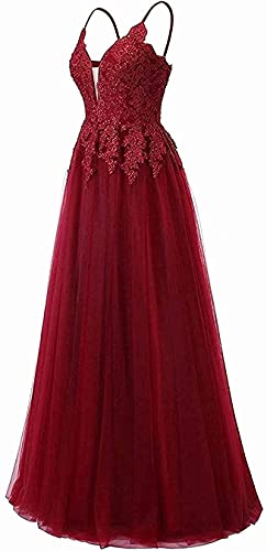 Vantexi Damen Spaghetti-Trägern Tüll Formelles Abendkleid Spitze Applique Sweet 16 Party Ballkleider Blau Größe 44