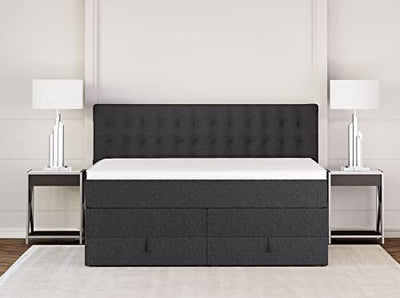 Betten Jumbo King Boxspringbett 180x200 cm mit Bettkasten 7-Zonen TFK Härtegrad H3 und Visco-Topper | Farbe Anthrazit | div. Größen verfügbar