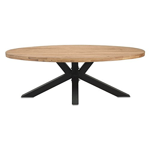 MÖBEL IDEAL Esstisch Eiche Massivholz Natur geölt Tisch Oval 220 x 110 x 76 cm Esszimmertisch Massiv Wildeiche