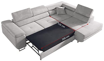 MKS MEBLE Ecksofa Wohnzimmer - Wohnlandschaft - L-Form Couch mit Schlaffunktion - Bettsofa - Wohnzimmer L Couch - Polstersofa mit Bettkasten - Gustaw Hellgrau