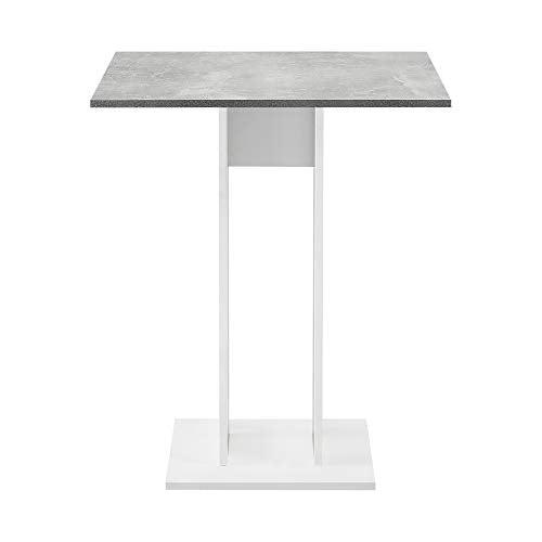 [en.casa] Küchentisch Quadratisch 65 x 65 x 78 cm Säulentisch Esszimmertisch aus Spanplatte Speisetisch Tisch Weiß/Beton-Optik