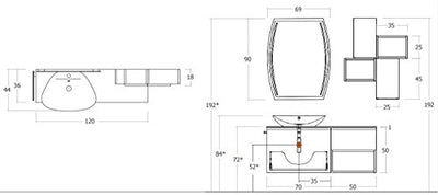 Hängender Badezimmerschrank mit Waschbecken aus lila Kristall, Aufsatzwaschbecken, Spiegel mit LED-Licht wie abgebildet - 100% Made in Italy