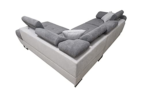 Robin Saturn Premium Ecksofa mit Schlaffunktion, Schlafsofa mit Bettkasten und Kissen, Freistehendes Eckcouch in L-Form, verstellbare Kopfstützen, Polstergarnitur Sofa