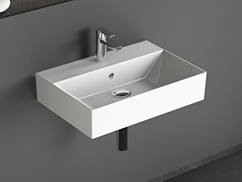 Aqua Bagno | Design Waschbecken Hängewaschbecken Aufsatzwaschbecken Waschtisch aus hochwertiger Keramik eckig KS.60 | 60 x 42 cm | Weiß