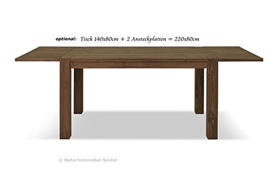 Esstisch 140x80cm Rio Bonito Farbton Cognac braun Pinie Massivholz geölt und gewachst Holz Tisch für Esszimmer Wohnzimmer Küche, Optional: passende Bänke und Ansteckplatten