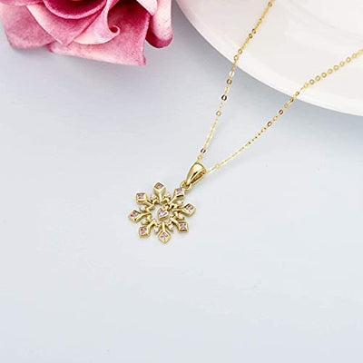 YDD 9 Karat Gold Schneeflocken-Halskette für Damen, Liebes Herz Schneeflocken Anhänger Halskette mit rosa Zirkonia Weihnachtsgeschenke Schmuck für Mädchen Ihr 16''+1''+1''