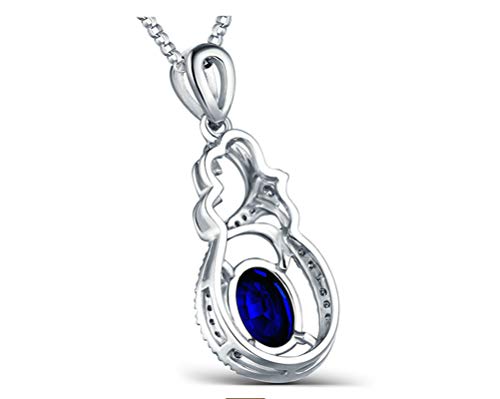 ANAZOZ Echtschmuck Halskette Damen 18K 750 Weißgold Hohl Oval Blume 1Ct Saphir Blau Halskette mit Anhänger mit Diamant Schmuck für Frauen