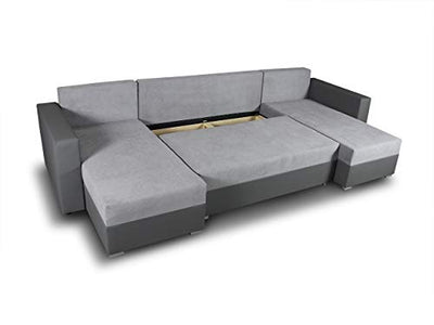 Wohnlandschaft mit Schlaffunktion Beno - U-Form Couch, Ecksofa mit Bettkasten, Couchgranitur mit Bettfunktion, Polsterecke, Big Sofa, Polstergarnitur (Weiß + Dunkelgrau (Cayenne 1111 + Enjoy 23))