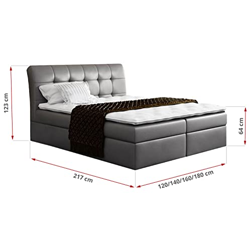 MKS MEBLE Boxspringbett Doppelbett - Polsterbett mit Multipocket-Matratze und Topper - Kunstlederbett mit Bettkasten - Grau Stauraumbett - H3 -DIEGOS